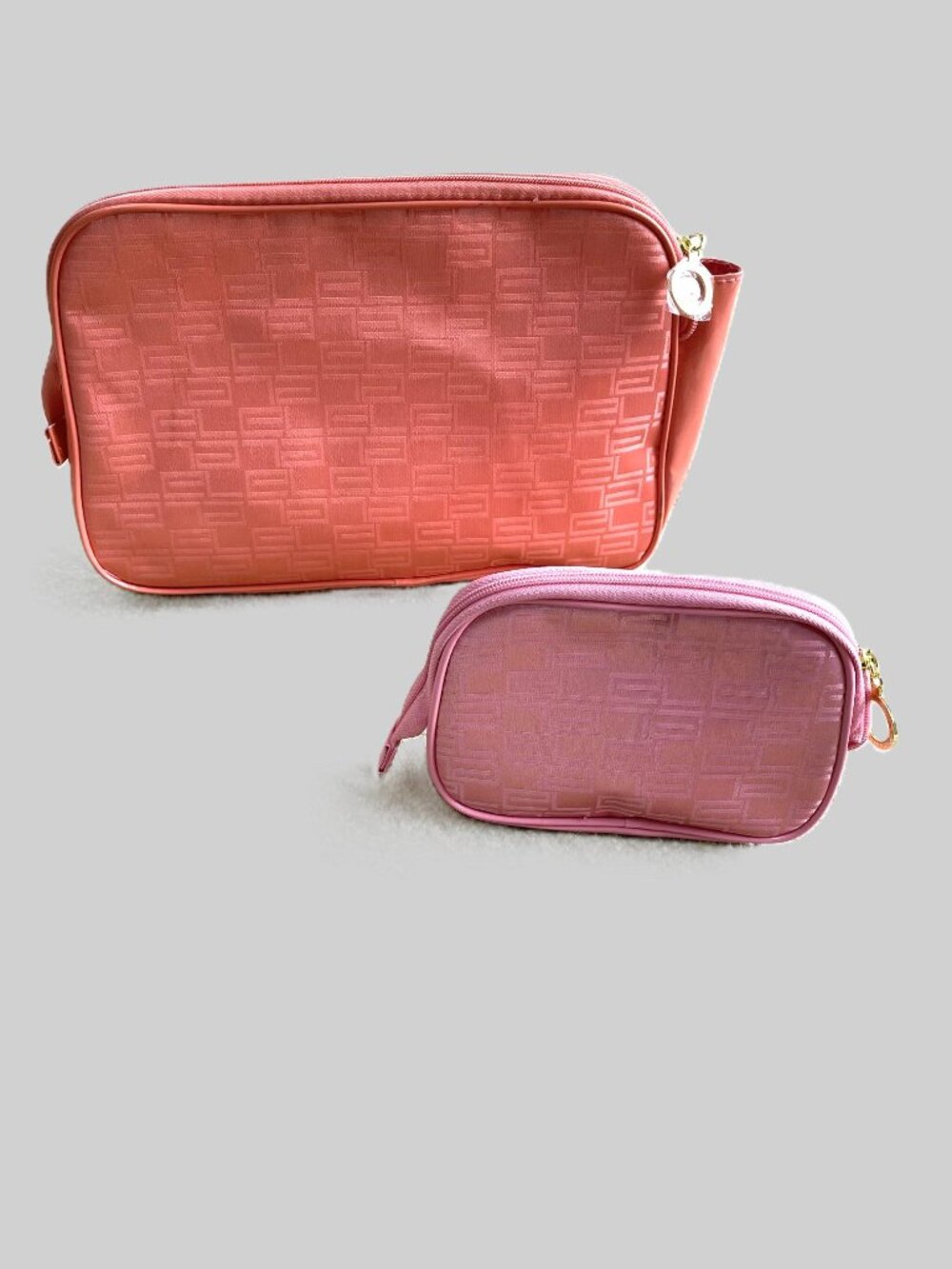✨ Estée Lauder Cosmetic Bag Duo – Coral & Pink – Gold Hardware ✨